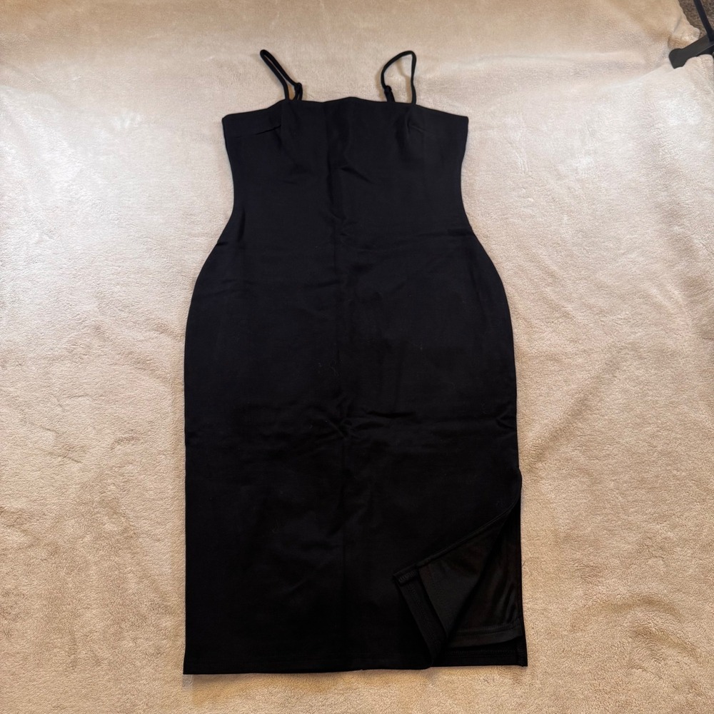 NWT Carolyn Bessette Minimalist Little Black Dress Chic Midi Slip Formal Party L - Picture 2 of 13